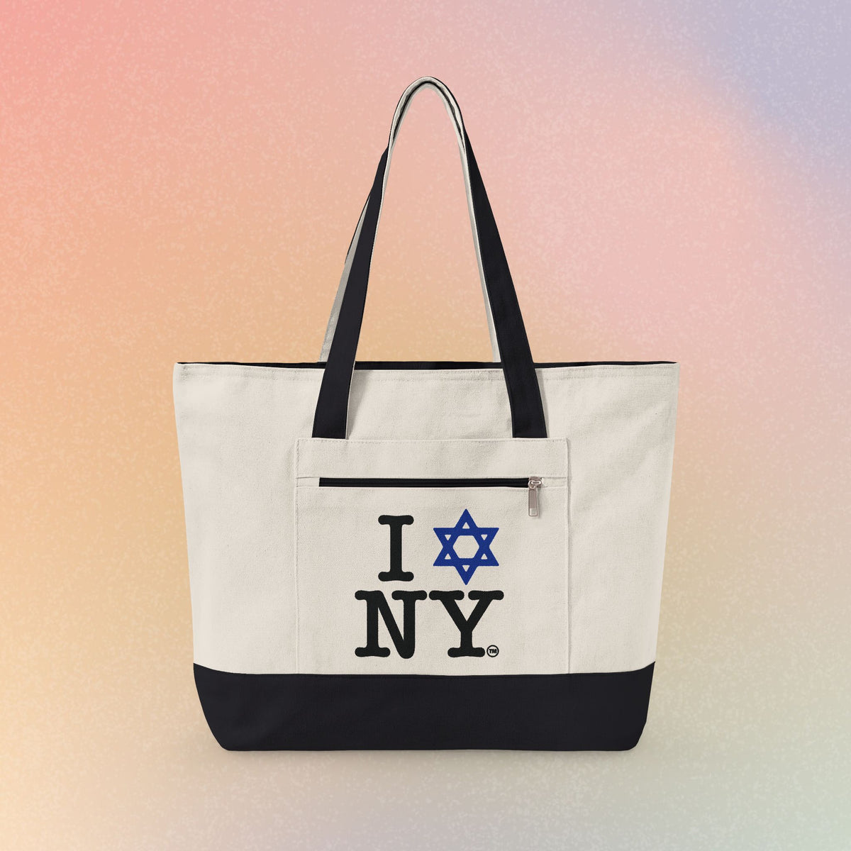I Love NY Jewish Star Zippered Canvas Tote