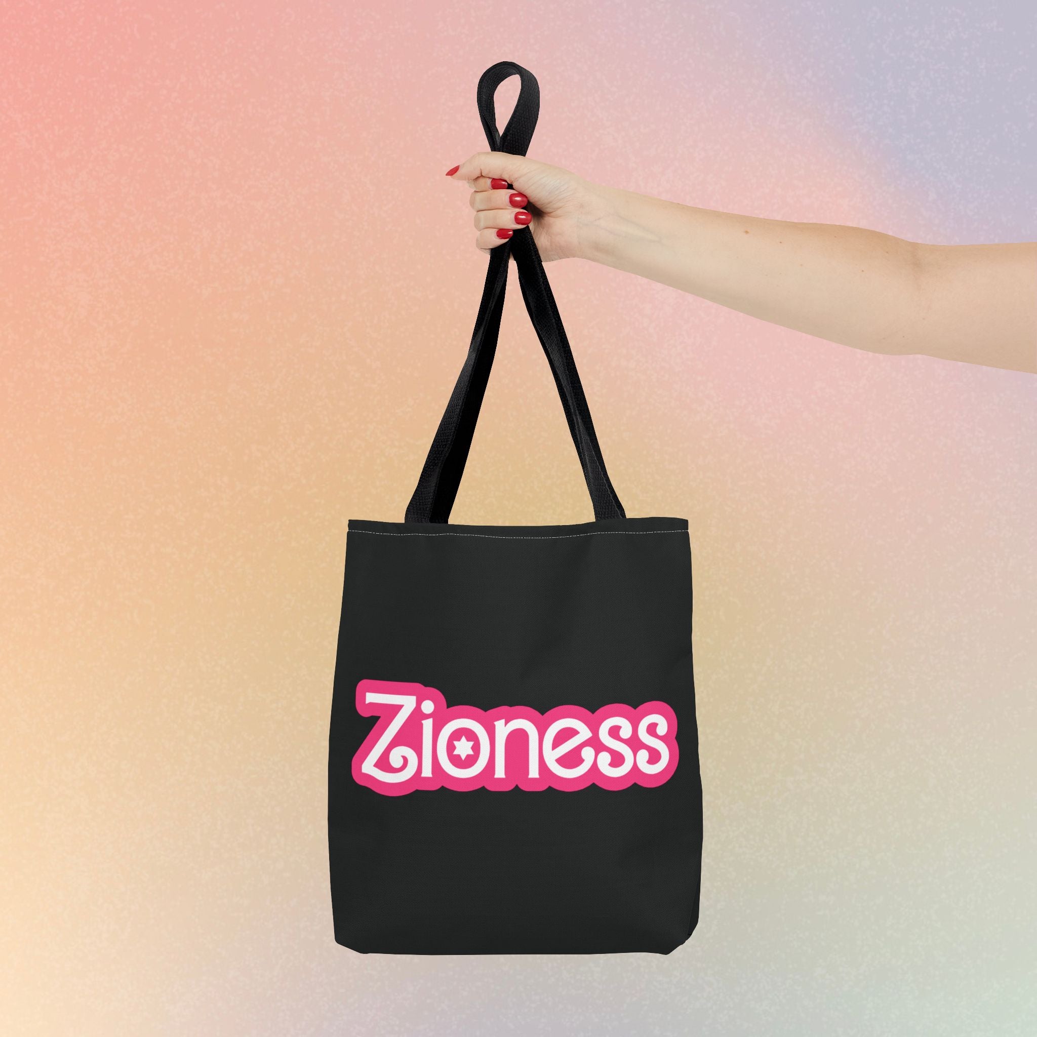 Zioness Jewish Pride Tote Bag | Pink Barbie Font Logo