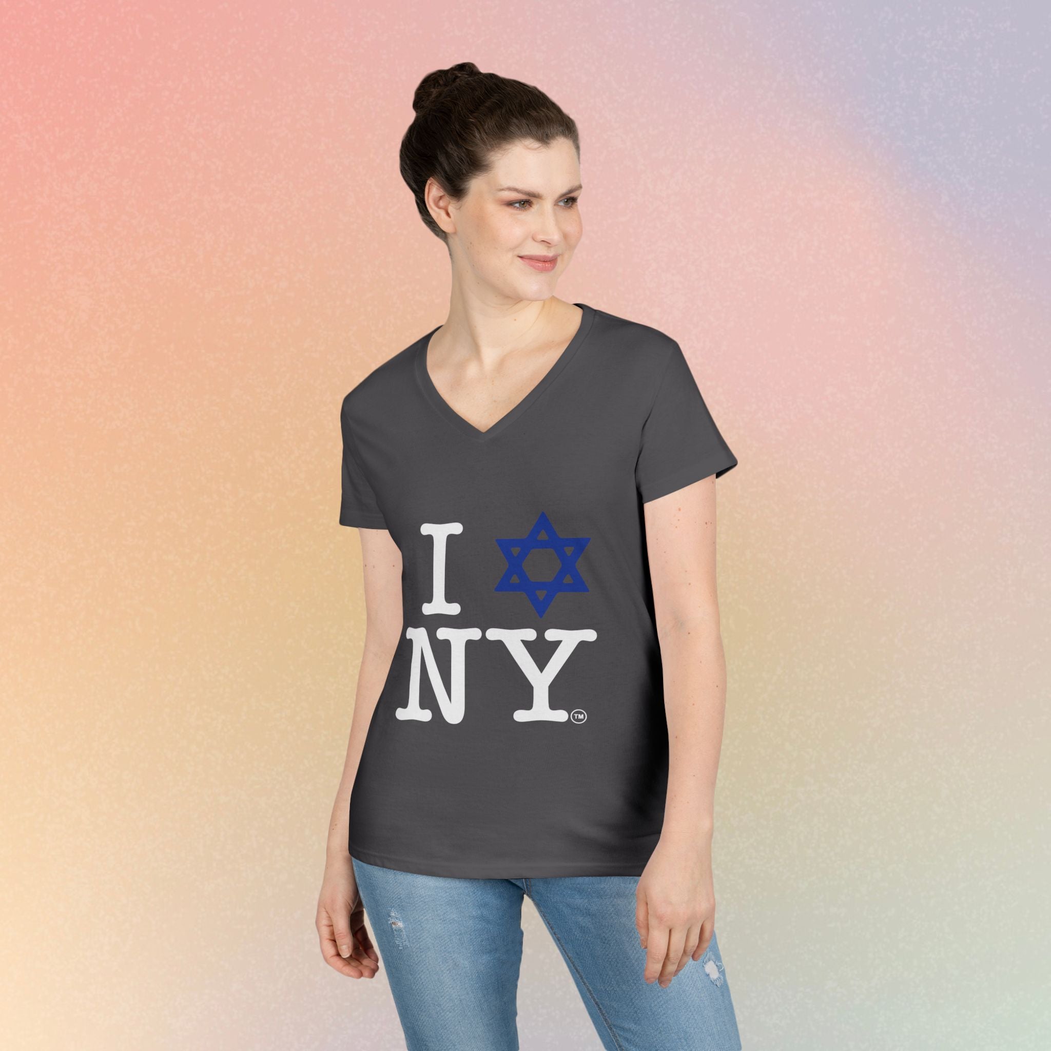 I Love NY Jewish Star V-Neck T-Shirt | New York Jewish Pride