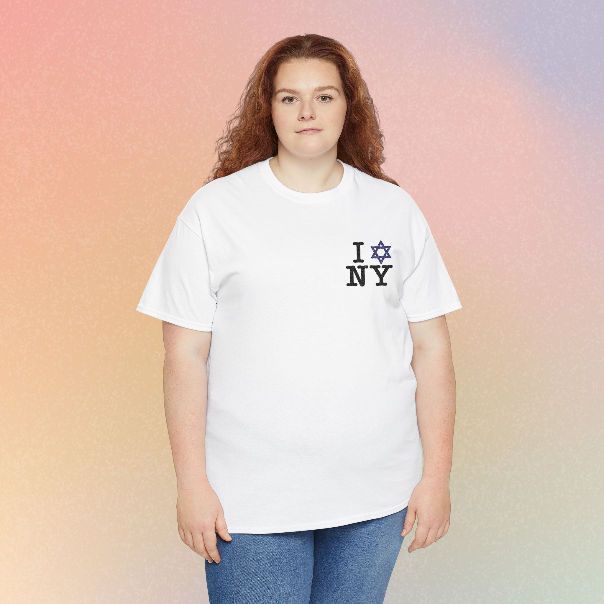 I Love NY Jewish Star Embroidered T-Shirt (Light Colors) | Jewish New York Tee
