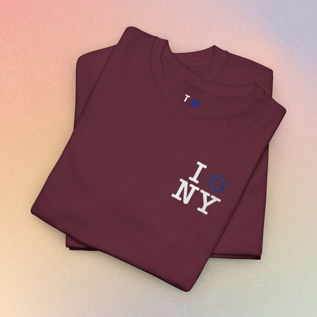 I Love NY Jewish Star Embroidered T-Shirt (Dark Colors) — Jewish NYC Pride
