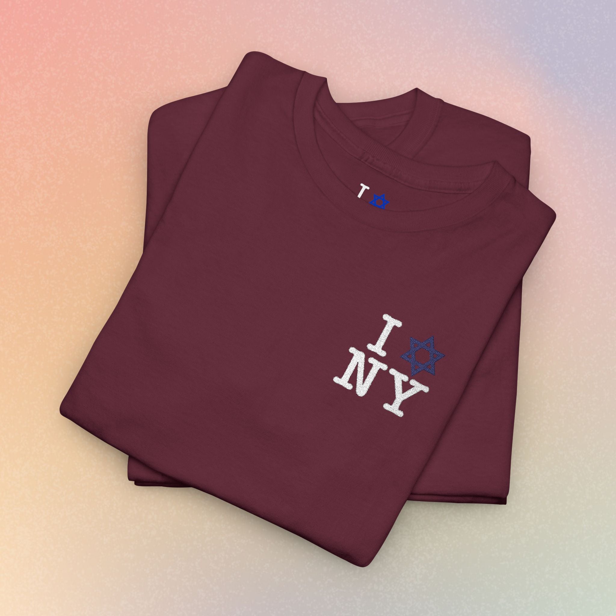 I Love NY Jewish Star Embroidered T-Shirt (Dark Colors) — Jewish NYC Pride