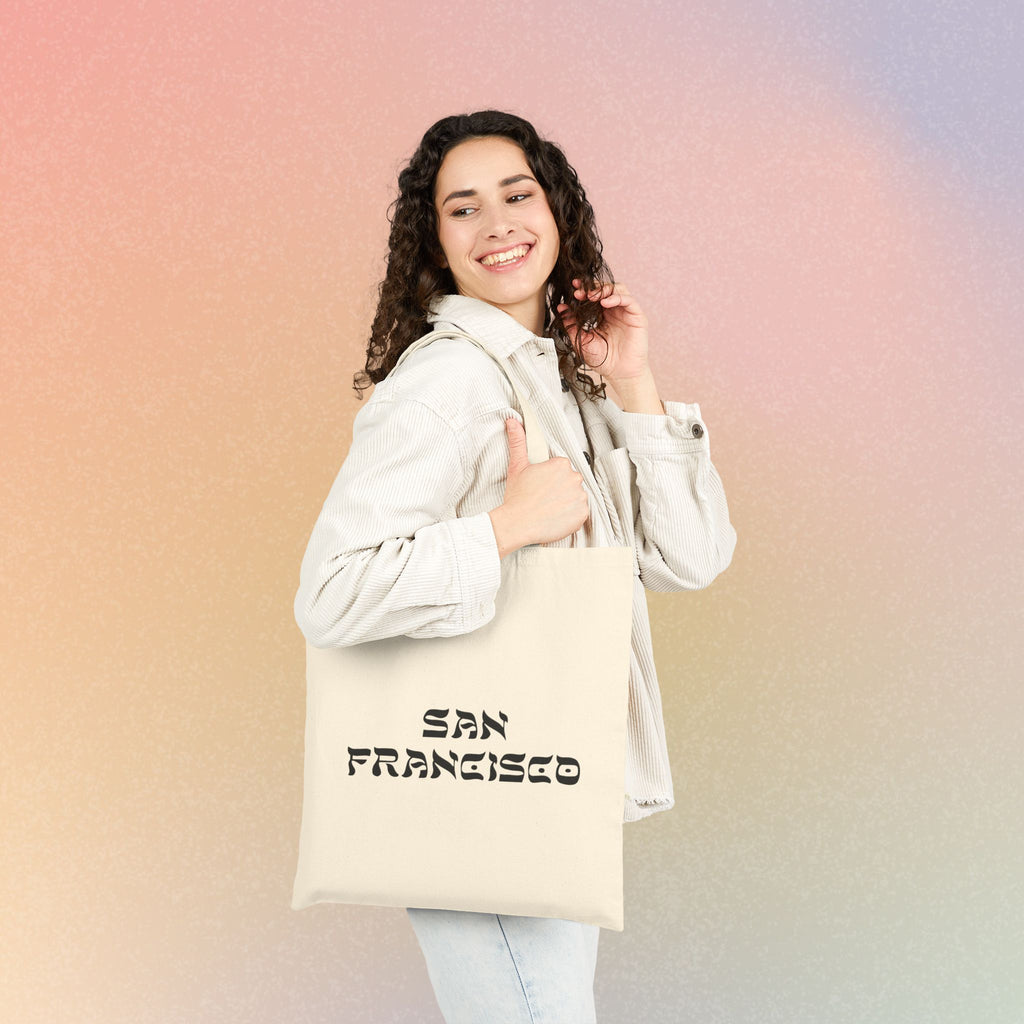 San Francisco Hebrew Style Font Cotton Canvas Tote Bag - California Jewish Pride