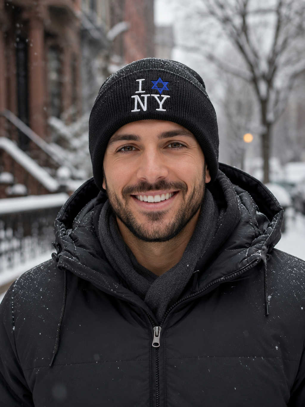 I Star of David Love NY Knit Embroidered Beanie | Jews Love New York