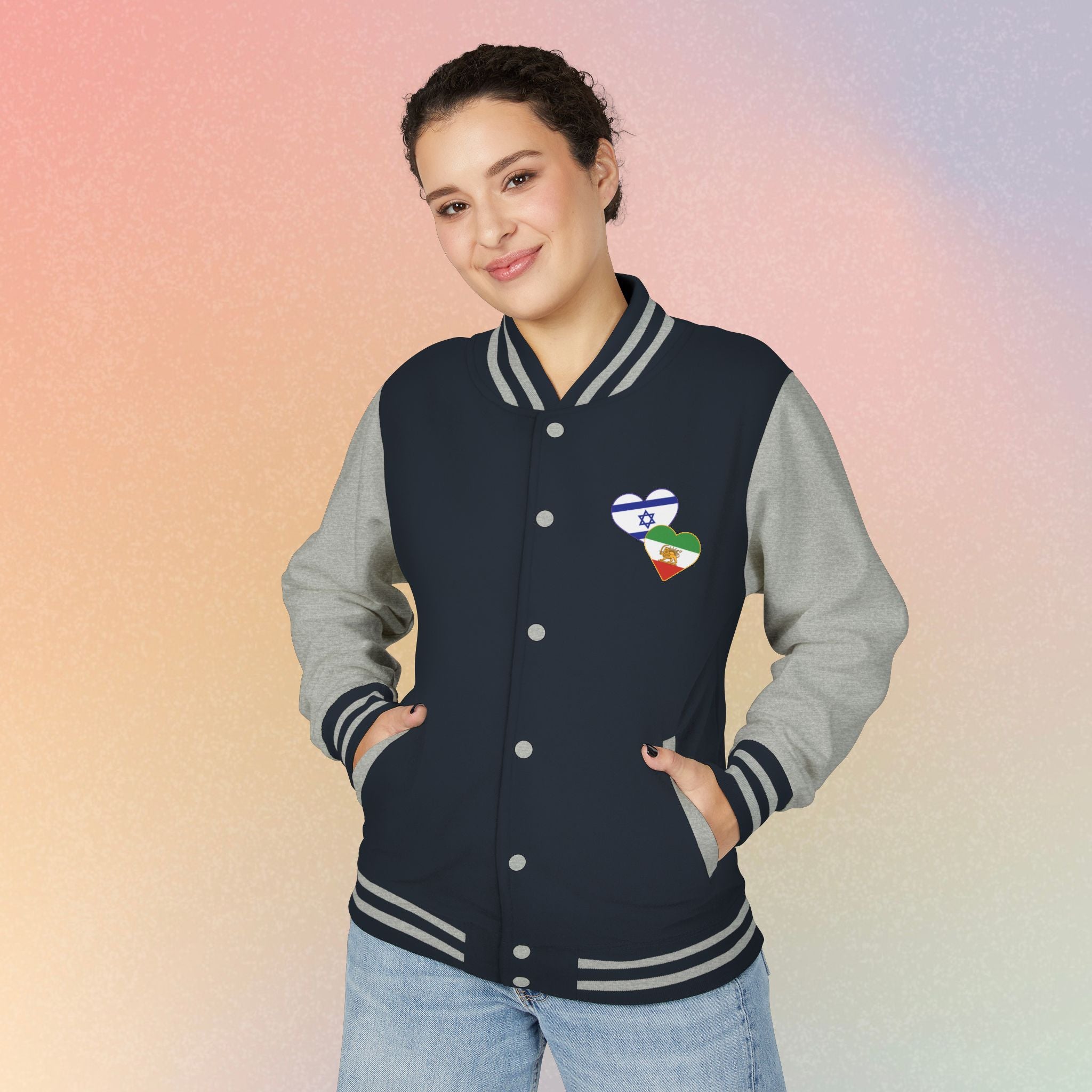 Persian Israeli Heart Flag Letterman Jacket | Varsity Jacket