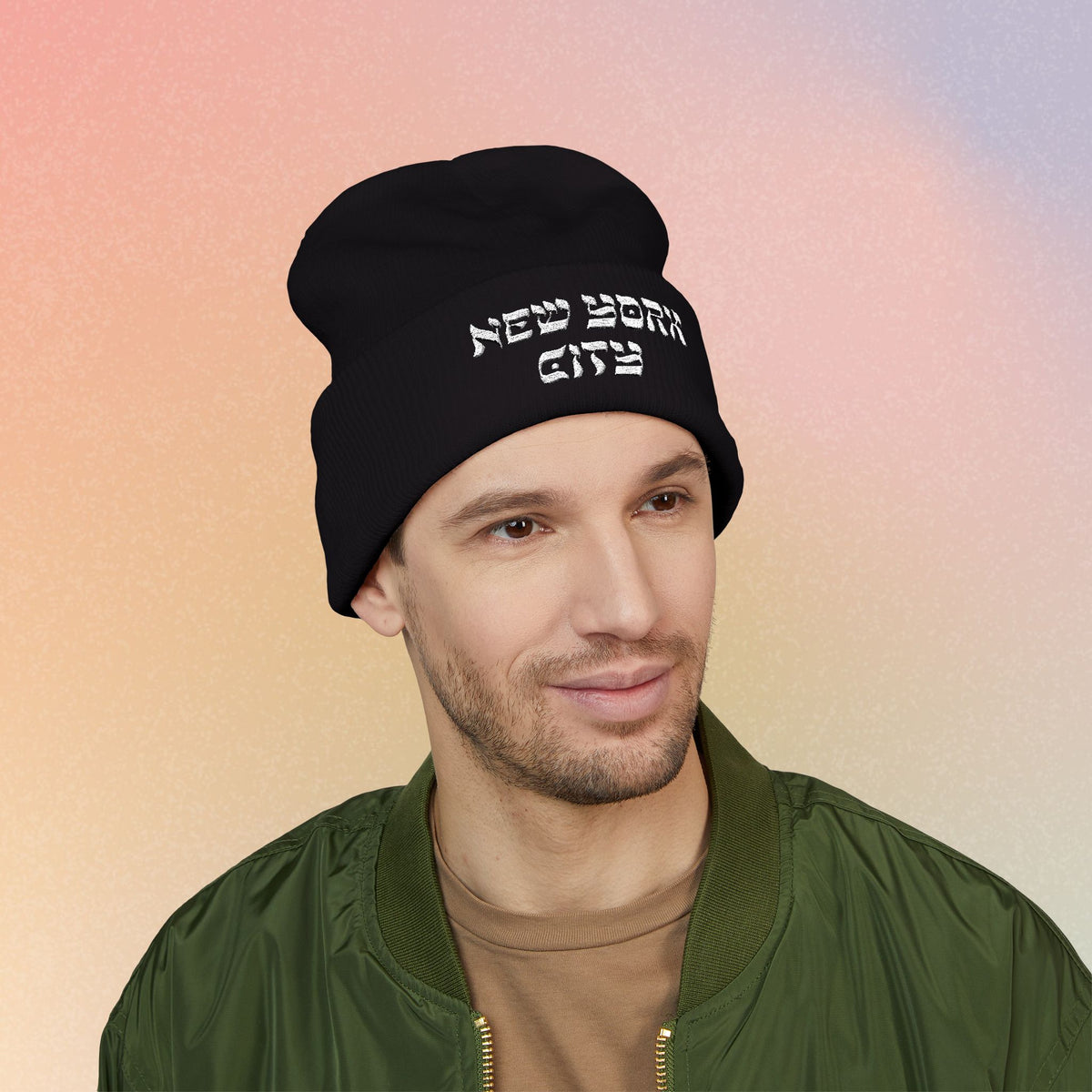 New York City Hebrew Style Font Classic Cuffed Beanie (Embroidery)