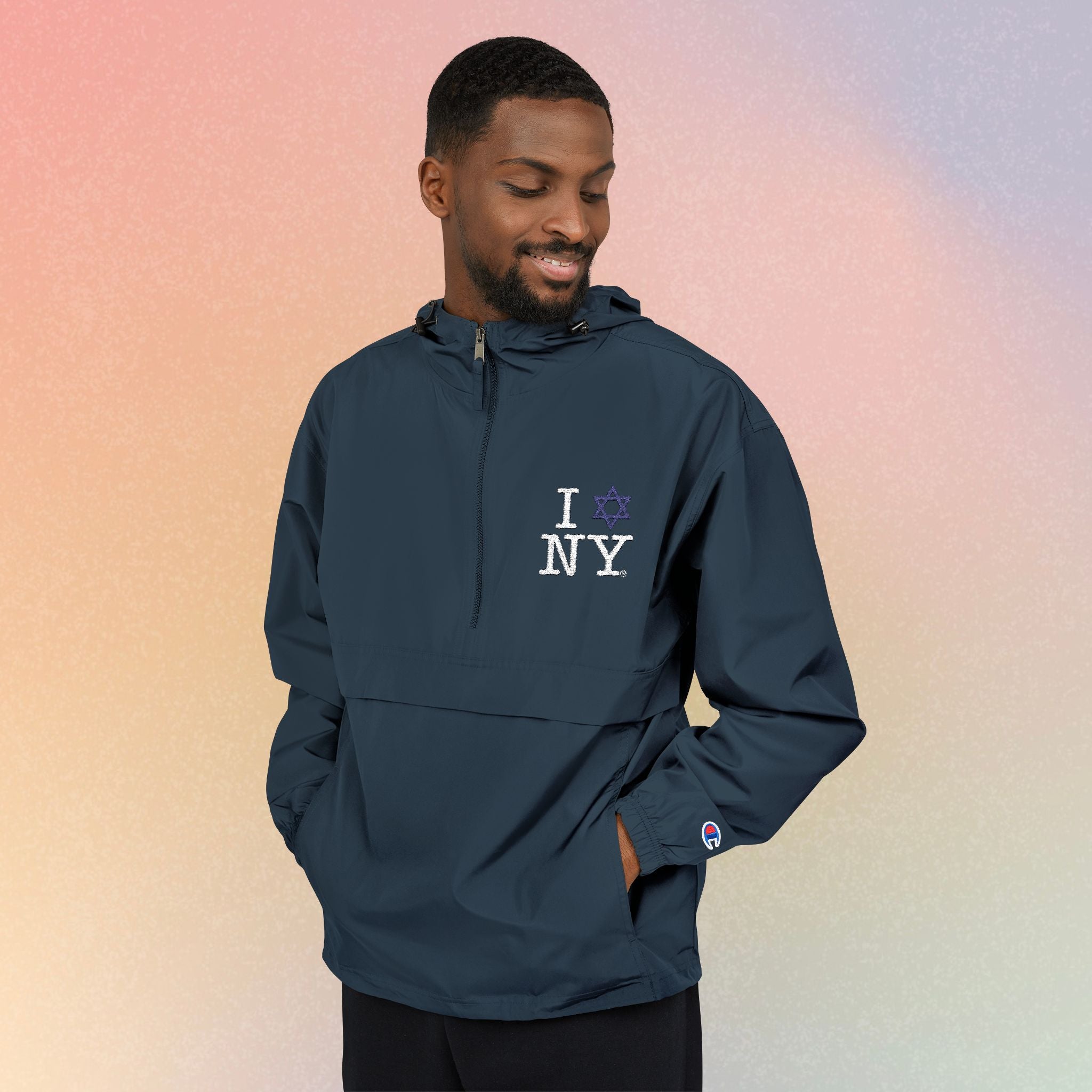 I Love NY Jewish Star Embroidered Champion Waterproof Anorak Jacket