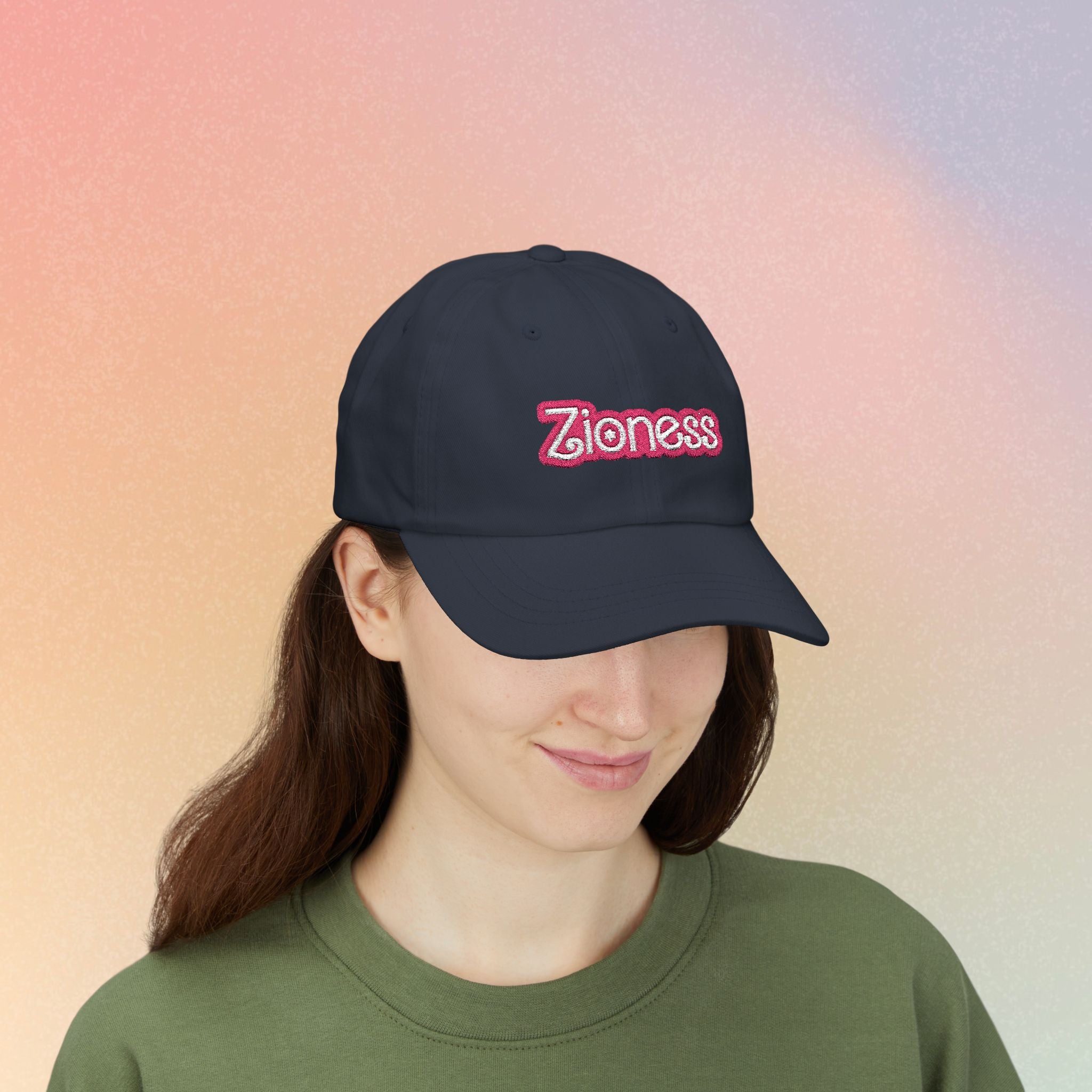 Zioness Embroidered Baseball Cap – Pink Barbie Font Jewish Pride Baseball Hat