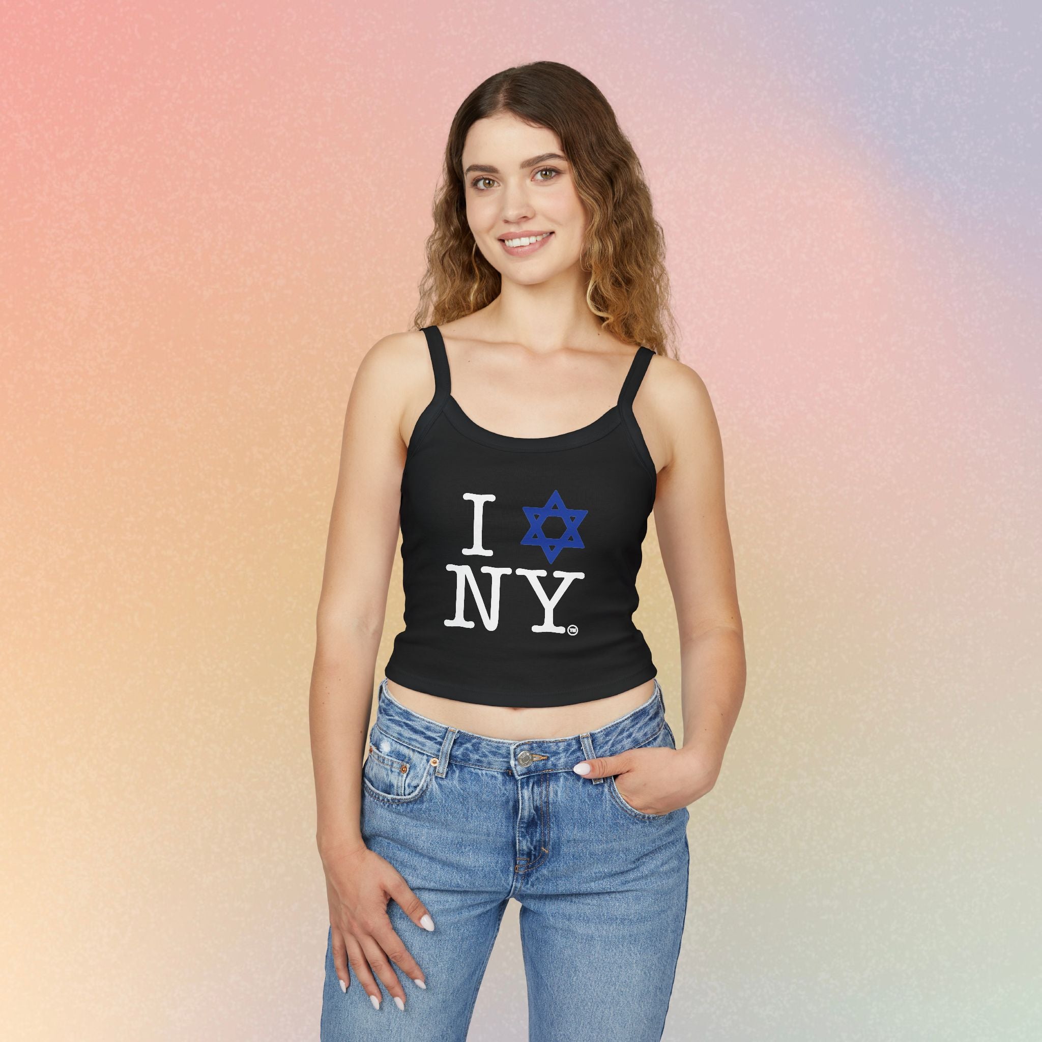 I Love New York Jewish Star Tank Top — Jewish Pride NYC Spaghetti Strap Crop