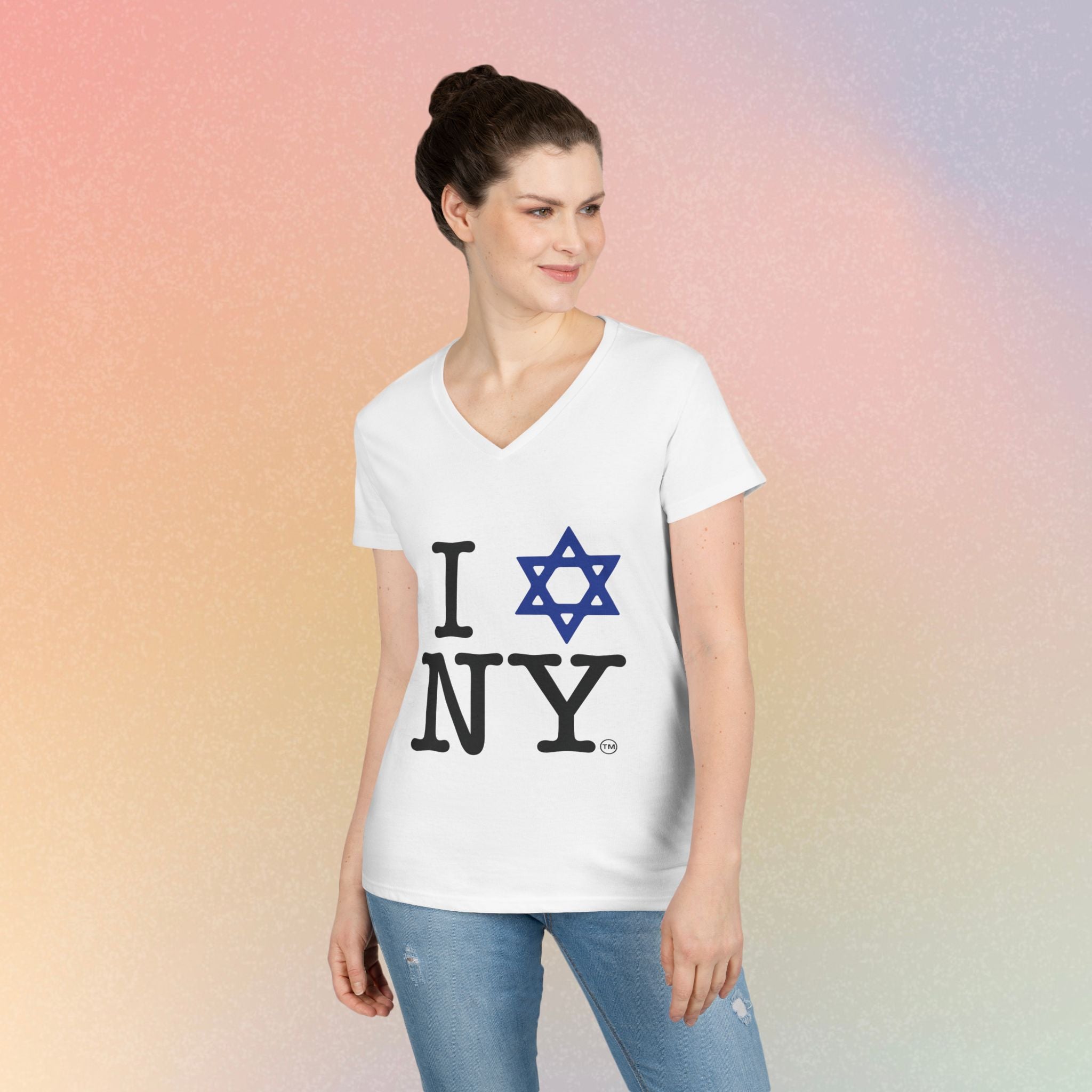 I Love NY Jewish Star V-Neck T-Shirt | New York Jewish Pride