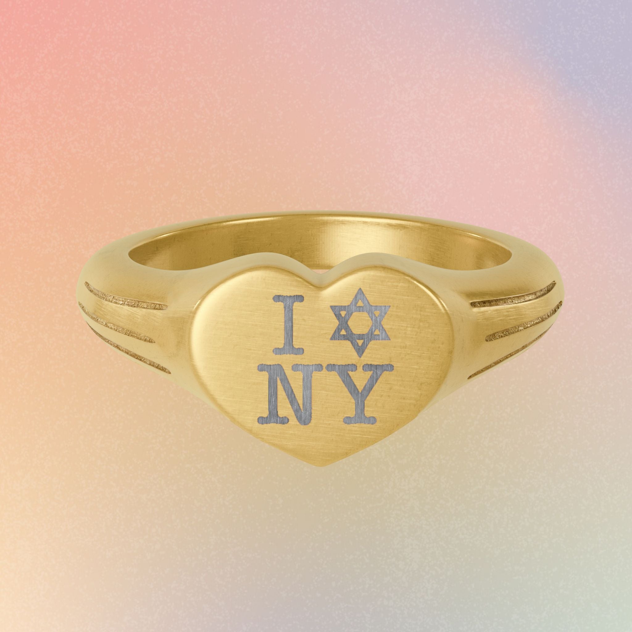 Stainless Steel I Love NY Jewish Star Heart Signet Ring (Engraving)