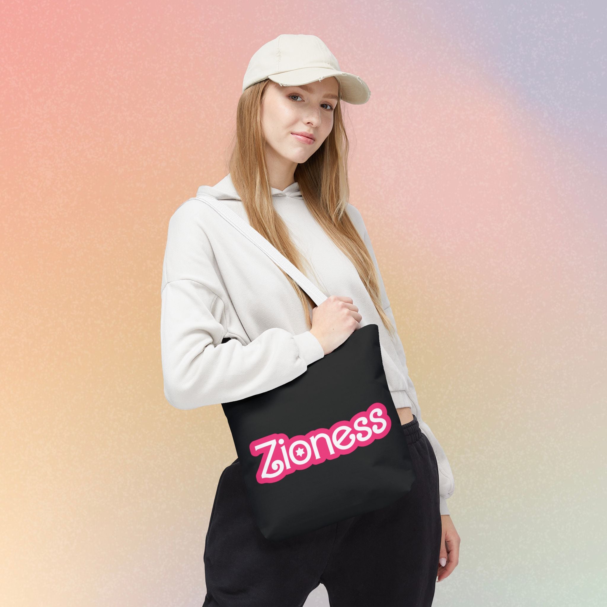 Zioness Jewish Pride Tote Bag | Pink Barbie Font Logo