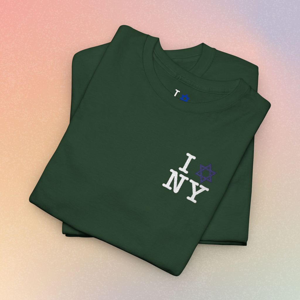 I Love NY Jewish Star Embroidered T-Shirt (Dark Colors) — Jewish NYC Pride