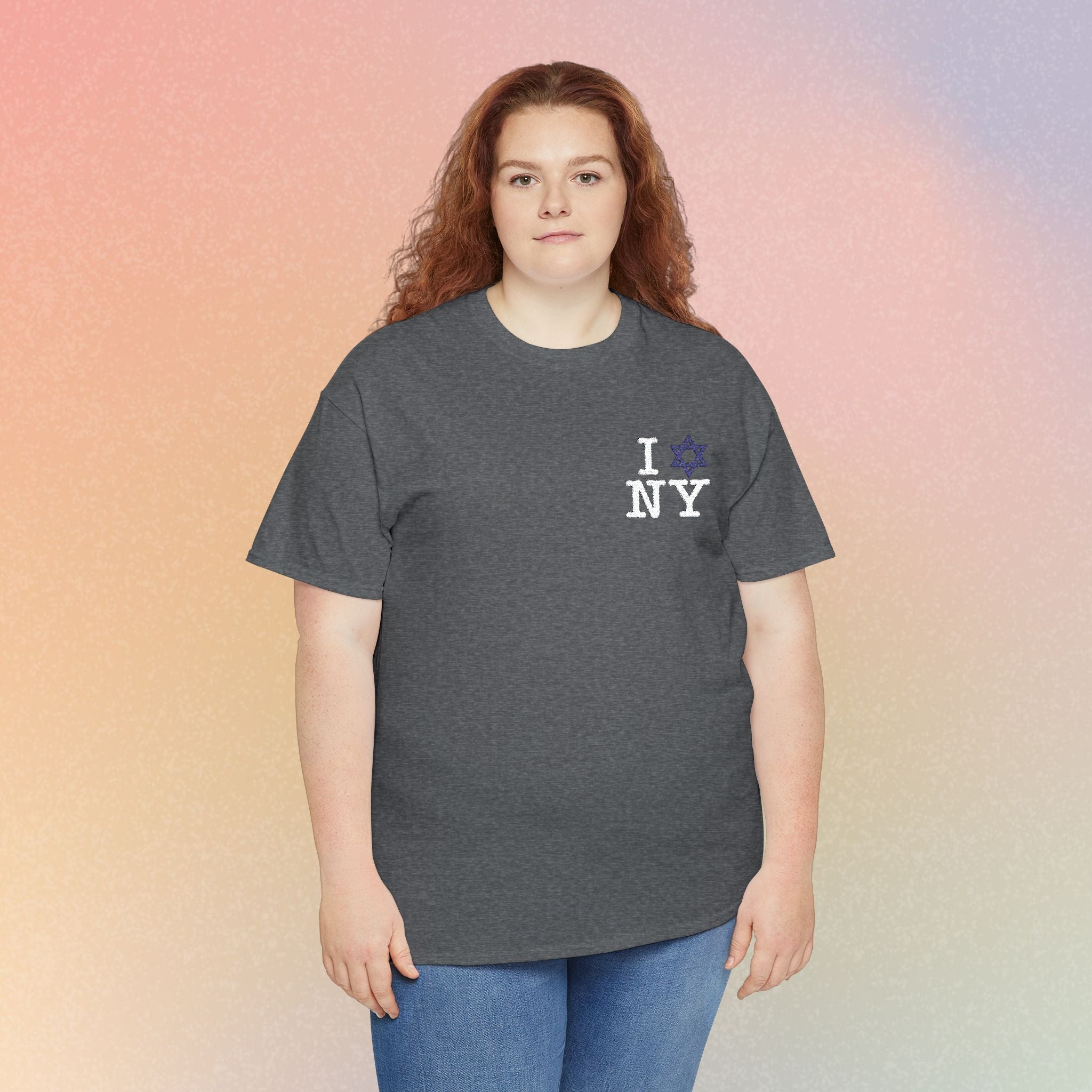 I Love NY Jewish Star Embroidered T-Shirt (Dark Colors) — Jewish NYC Pride