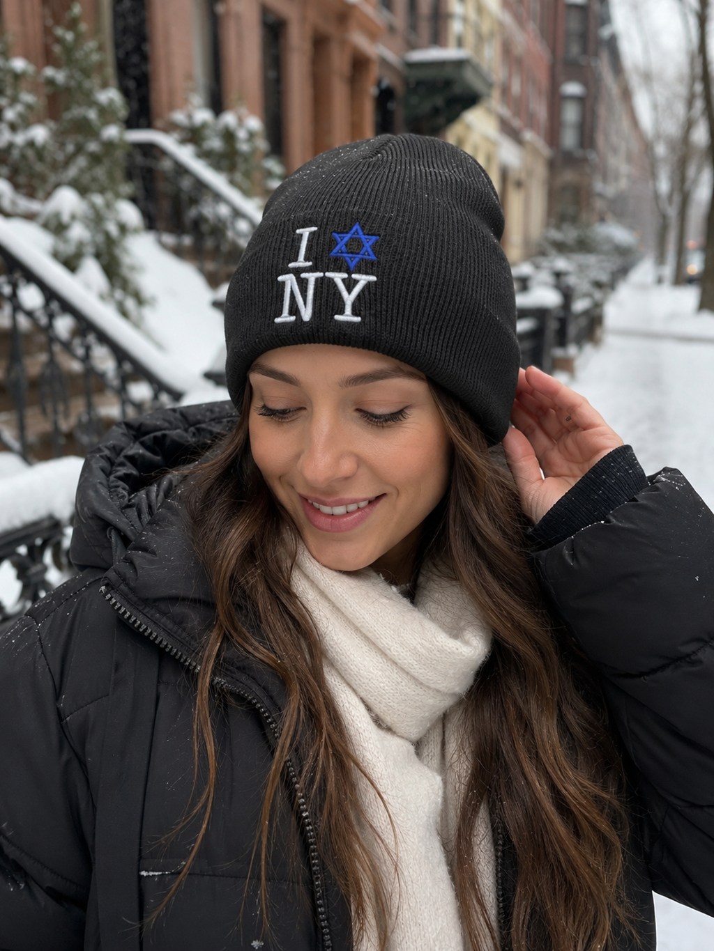 I Star of David Love NY Knit Embroidered Beanie | Jews Love New York