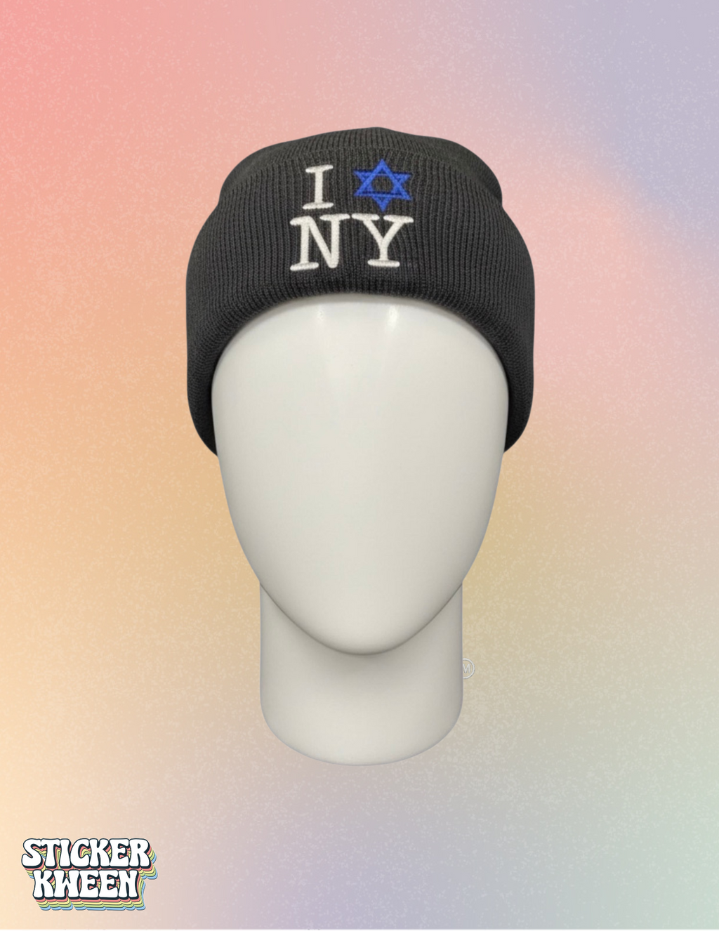 I Star of David Love NY Knit Embroidered Beanie | Jews Love New York