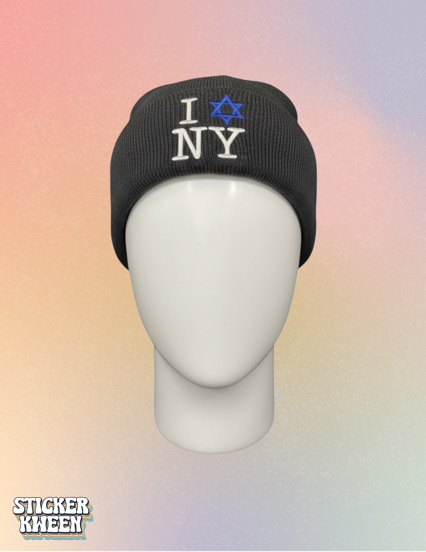 I Star of David Love NY Knit Embroidered Beanie | Jews Love New York