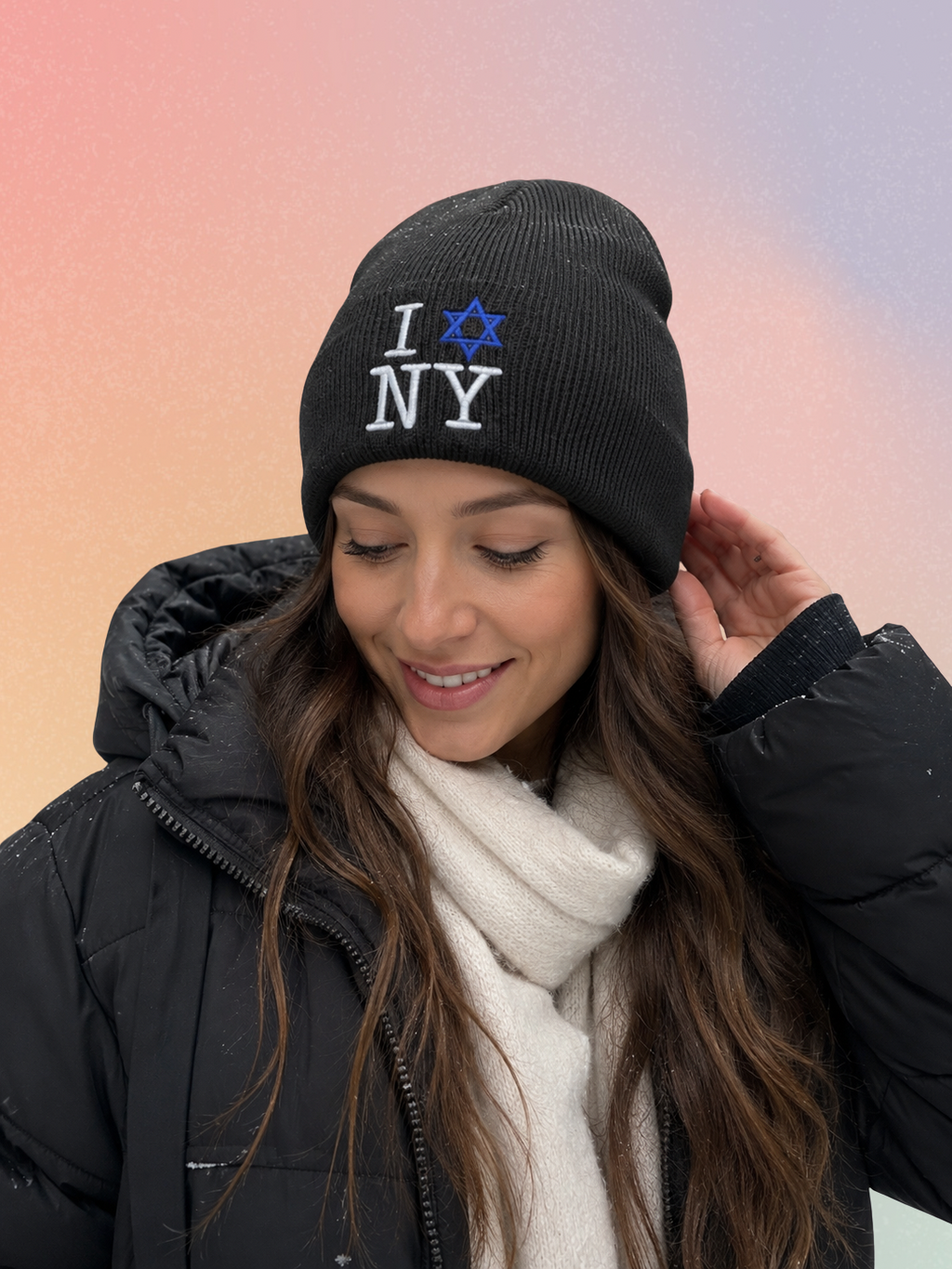 I Star of David Love NY Knit Embroidered Beanie | Jews Love New York