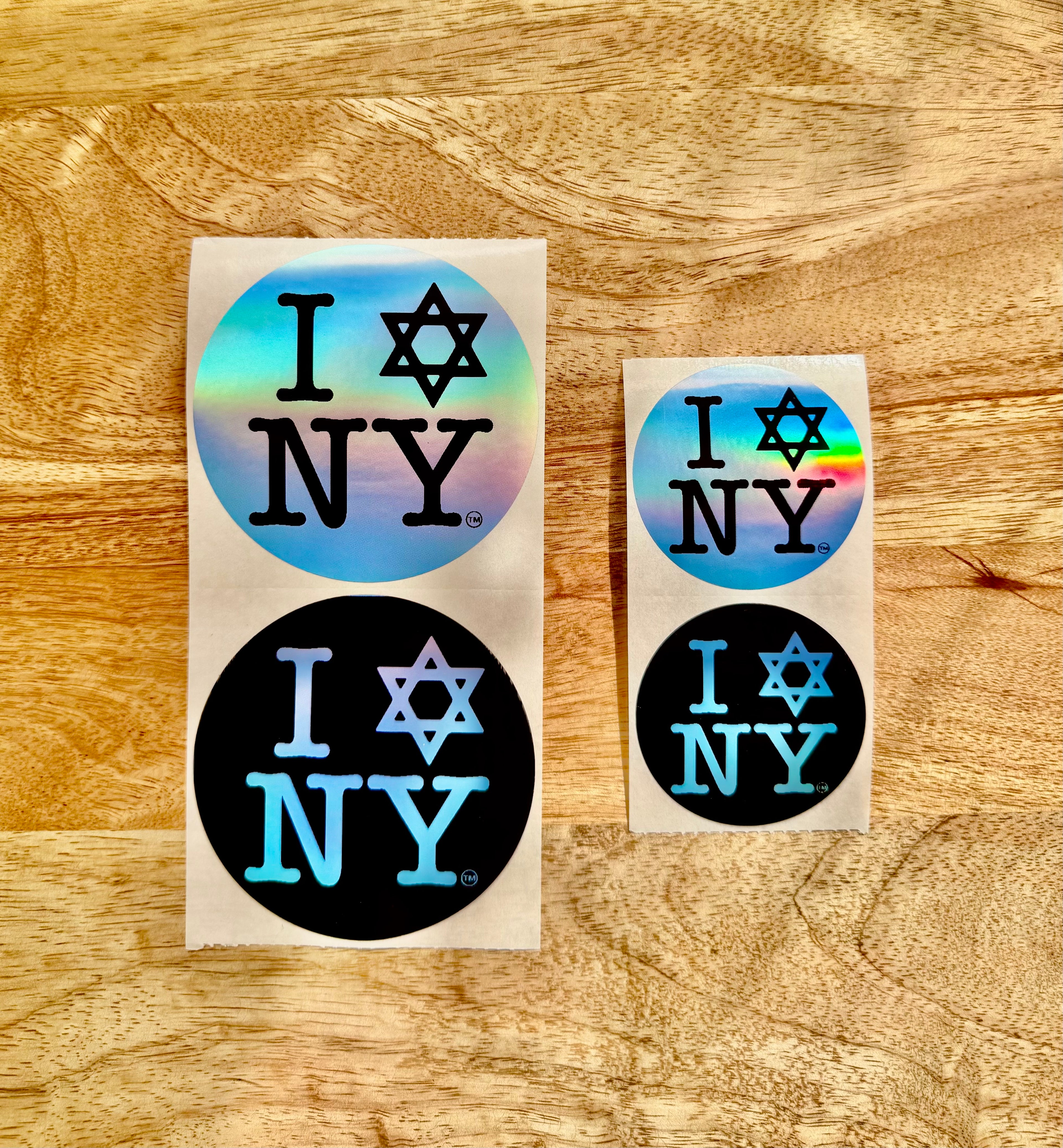 I LOVE NEW YORK (100pc) Jewish Star Blue Round Holographic Thermal Stickers
