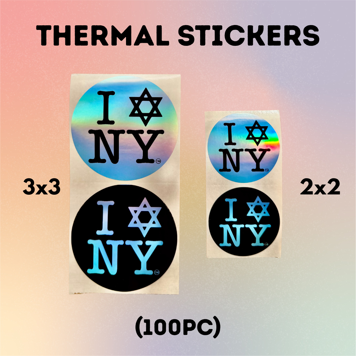 I LOVE NEW YORK (100pc) Jewish Star Blue Round Holographic Thermal Stickers
